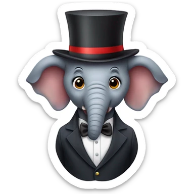 Elephant with a wig and a top hat and a spiderman costume sticker