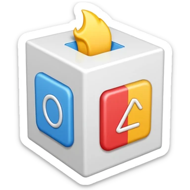 white 3d box with #420ead colour stroke. on the front wall of the box is #420ead colour done mark. sides are also white with #0c0a1e strokes sticker