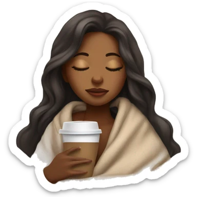 brown girl inside a blanket sipping coffee eyes closed sticker