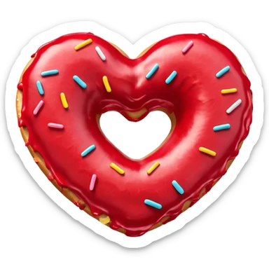 Realistic isolated heart shaped donut with red frosting. sticker