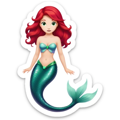 Ariel mermaid princess with red hair and green tail sticker