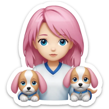 "Chibi-Anime-Girl mit Hundeohren, pinken Haaren, großen blauen Augen und breitem Grinsen." sticker