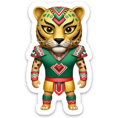 jaguar mexicano con vestimenta azteca que juega futbol sticker