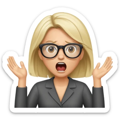 brunette/blonde woman with loose hair, white glasses, shouting bad words sticker