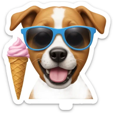 dog eating ice cream with sunglasses sticker