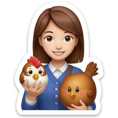 korean girl with brown hair holding a chicken drum, expressive emoji style sticker