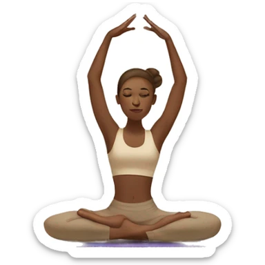white girl with brown hair doing yoga in beige tones  sticker