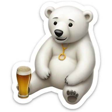 Polar bear on the sandy beach with a swim suit on drinking beer sticker
