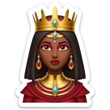 gothic ancient Egyptian queen portrait, head and shoulders only, deep red outfit, gold accents, Egyptian crown, bold makeup, dramatic lighting, 3D cartoon, mobile game icon style, clean background, no text, no watermark
 sticker