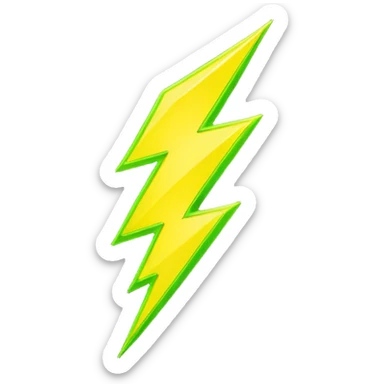 A single neon yellow lightning bolt emoji, glossy and smooth, vibrant neon green color, high detail, simple and cute design sticker