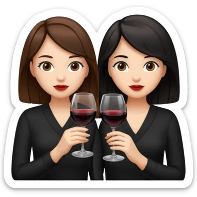 2 girls in black drinking wine with brown hair and black hair  sticker