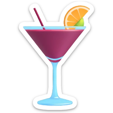 cocktail glass with burgundy-colored drink sticker
