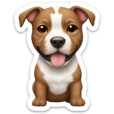 Tiny fluffy brown puppy shaped like a football with a tan pitbull with a white face  sticker