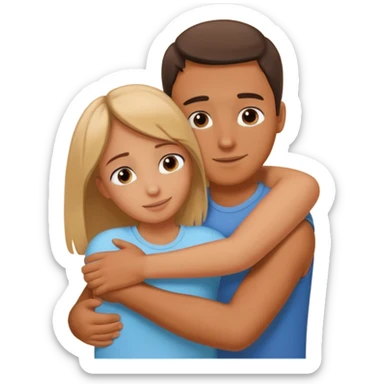 Un homme fait un câlin à sa sœur. Au dessus d’eux il y a le texte ´Gros câlin’ sticker
