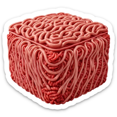 raw ground beef, vivid red color, dense compact texture, visible strands of minced meat, moist fresh surface, no patty shape, no garnish, herbs, plate, or extras, soft lighting, subtle shadows, emoji scale sticker