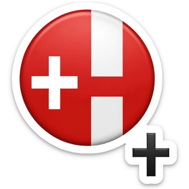 Créame un emoji de una bandera roja con un círculo blanco a un costado y una cruz dentro del circulo boanco no dentro del circulo blanco q este la cruz color negro sticker