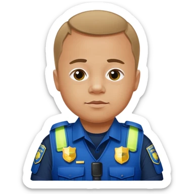 A fat police man with Down syndrome, with a armor vest that has a name tape that says Keller sticker