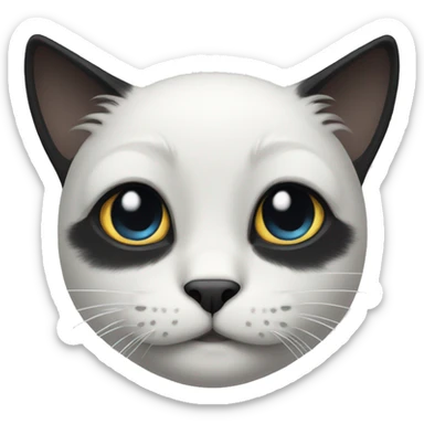 black cat with long hair one moustache white and one black sticker