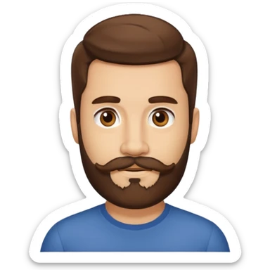 A light-skinned man with thick brown hair styled to the side, brown eyes, and a full beard with a matching mustache. sticker