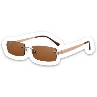 tiny Y2K brown rimless glasses, narrow rectangular lenses, angled view, brown lenses sticker