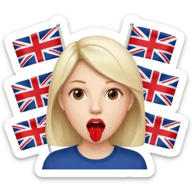 a woman is talking and English flags are coming out of her mouth sticker