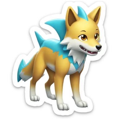 Shiny Colorful Wolf-Pokémon with a shark tail and a shark fin on back Full Body sticker