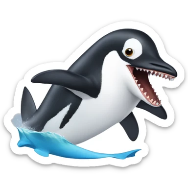 Penguin riding a shark sticker