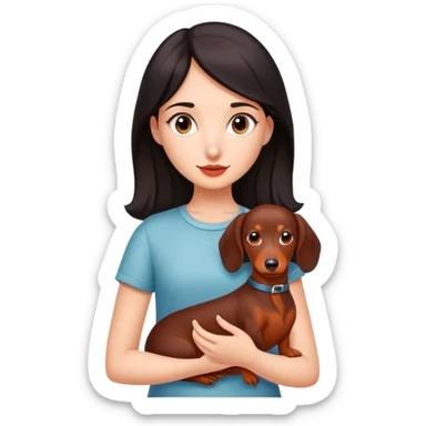 Reddish dachshund dog with dark haired girl sticker