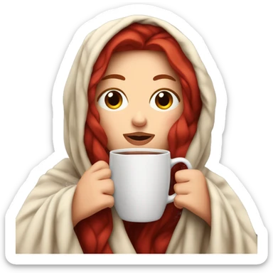 white girl with red wine hair inside a blanket sipping coffee eyes closed sticker