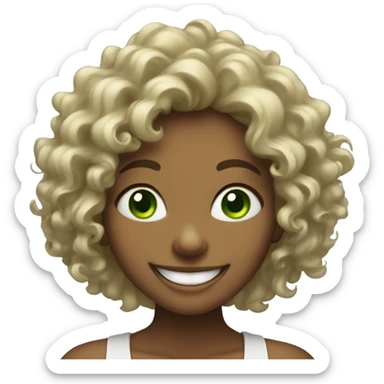 Green eyed girl, with curly hair laughing sticker