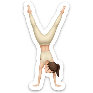 Brunette Girl side view handstand legs together straight legs iin cream pants sticker