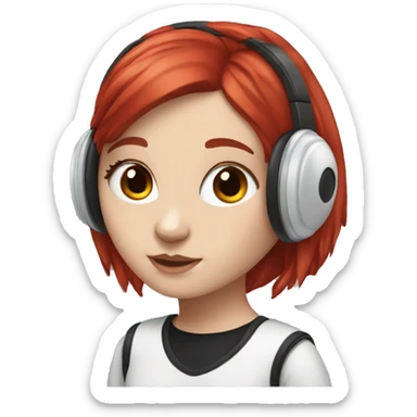 white girl with red hair and panda headset sticker