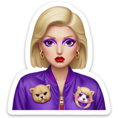 Donald Trump with lush, plump lips with red lipstick on. He has on thick eyelashes and has purple nail polish on his long, sharp nails. He has a Gucci purse on his right shoulder. He has a Nike jacket on and has a beauty mark under his right eye. sticker