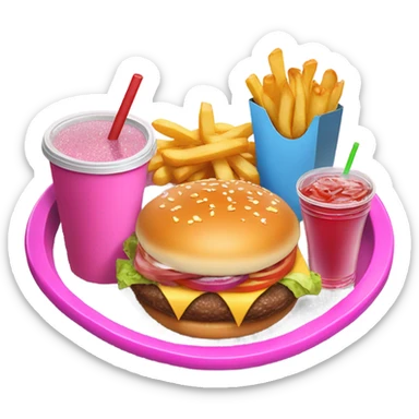 Pink fast food on fast food tray with glitter  sticker