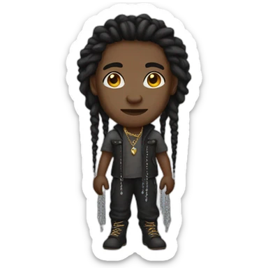 black person, with a somewhat round face with dreadlocks and diamond chains sticker