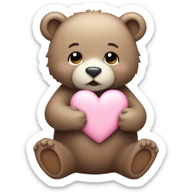 little bear holding light pink heart  sticker
