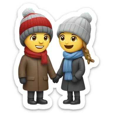 happy couple in winter scene sticker