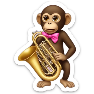 monkey playing tuba wearing a pink bow sticker