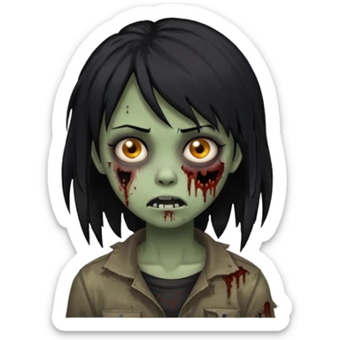 Girl, zombie, black hair, medium long, emo, shaggy, dark, spooky, creepy expression sticker