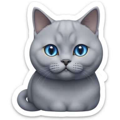 Cinematic Elegant Grey British Shorthair Cat Portrait Emoji, Head tilted slightly with a scrunched, iconic British Shorthair face, sleek soft grey fur with subtle blue undertones, Simplified yet sharp features, highly detailed, glowing with a warm, confident glow, high shine, poised and regal, stylized with an air of grace, focused and attentive, soft glowing outline, capturing the essence of calm elegance and quiet charm, so lifelike it feels as though it could turn its head and give a dignified meow at any moment! sticker