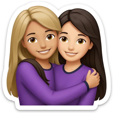 Surprisingly goofy once they open up. Strong, loyal, and incredibly supportive — but still hates wasting time. one woman with long hair hugging another woman with short  dark hair sticker