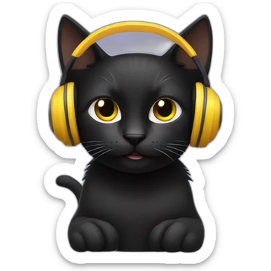 Black cat listening music sticker