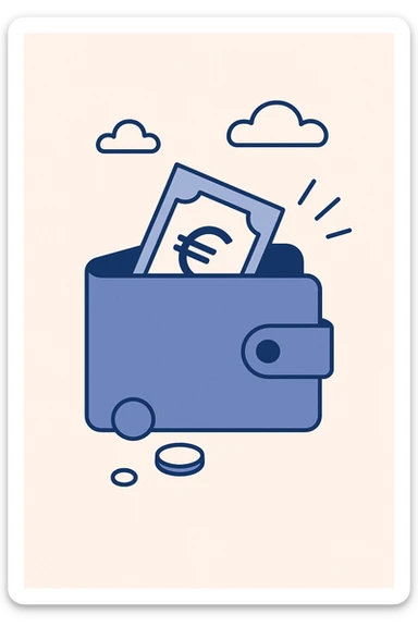 a nearly empty euro wallet, representing poor money habits, clean modern style sticker