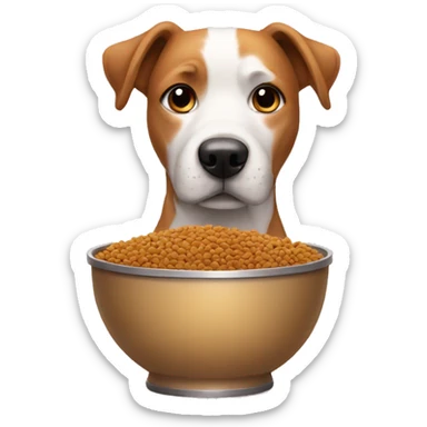 dog with dog food in bowl in front of him sticker