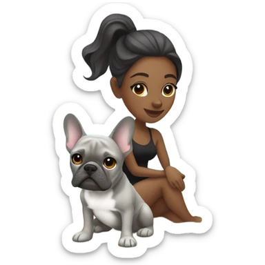 Colleen with grey French bulldog on beach sticker