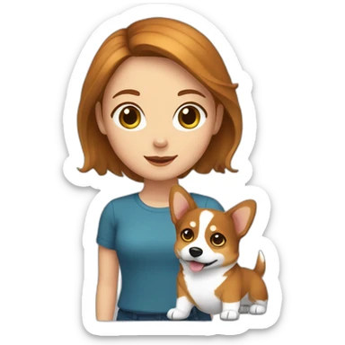 girl-with-big-green-eyes-and-short-brown-hair-and-corgi sticker
