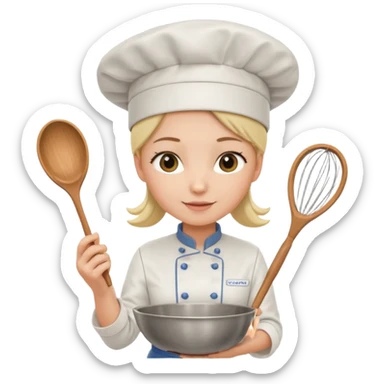 female chef holding whisk and bowl sticker