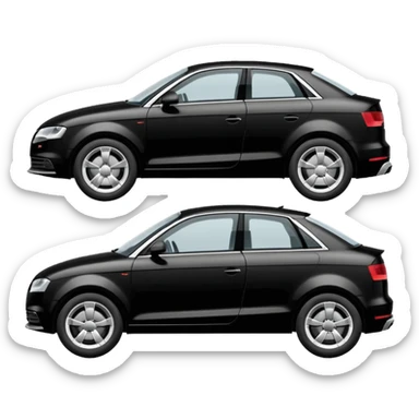 create an ios emoji of a black car, car shape must be similar to a model audi a3, being towed by a tow car. profile horizontal view on transparent background sticker