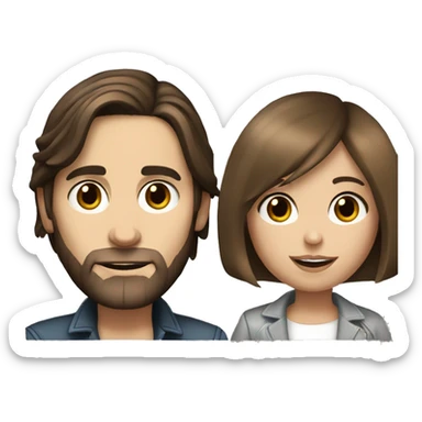 Jared Leto with a short, brown-haired girl with big brown eyes and a bob haircut sticker