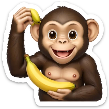 cartoon chimpanzee happily holding a banana sticker
